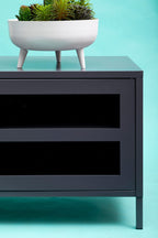Grey Metal 2 Door Media Unit with Glass Doors