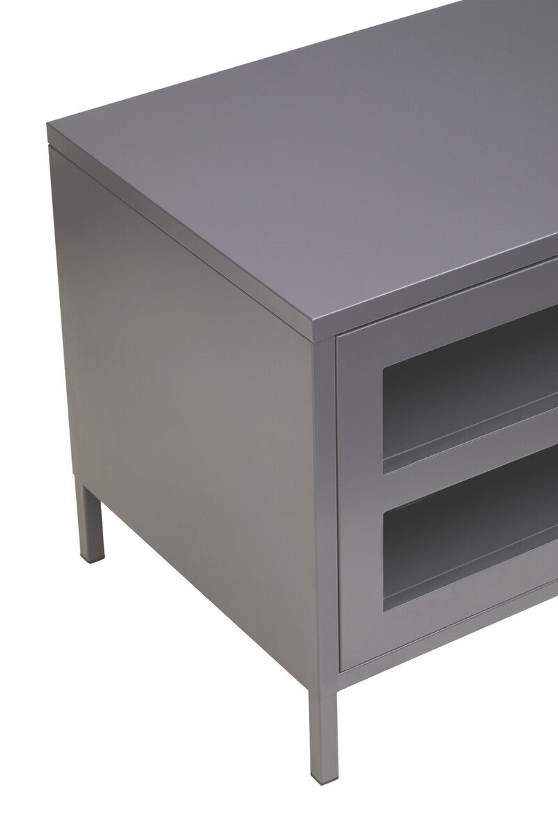 Grey Metal 2 Door Media Unit with Glass Doors