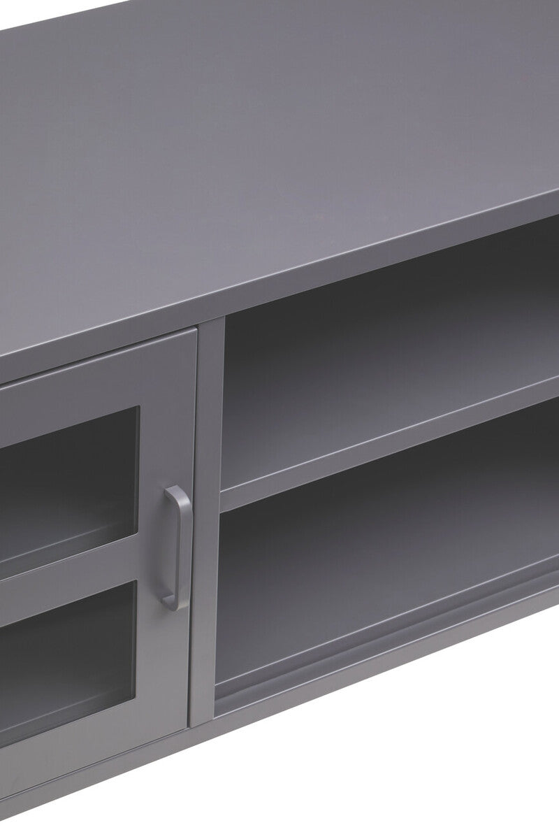 Grey Metal 2 Door Media Unit with Glass Doors