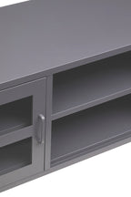 Grey Metal 2 Door Media Unit with Glass Doors