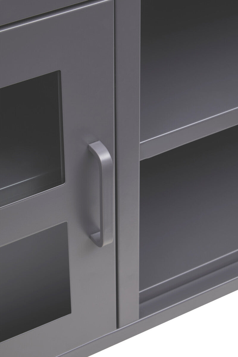 Grey Metal 2 Door Media Unit with Glass Doors