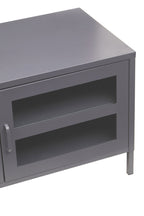 Grey Metal 2 Door Media Unit with Glass Doors