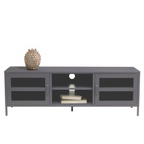Grey Metal 2 Door Media Unit with Glass Doors