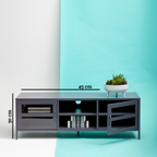 Grey Metal 2 Door Media Unit with Glass Doors