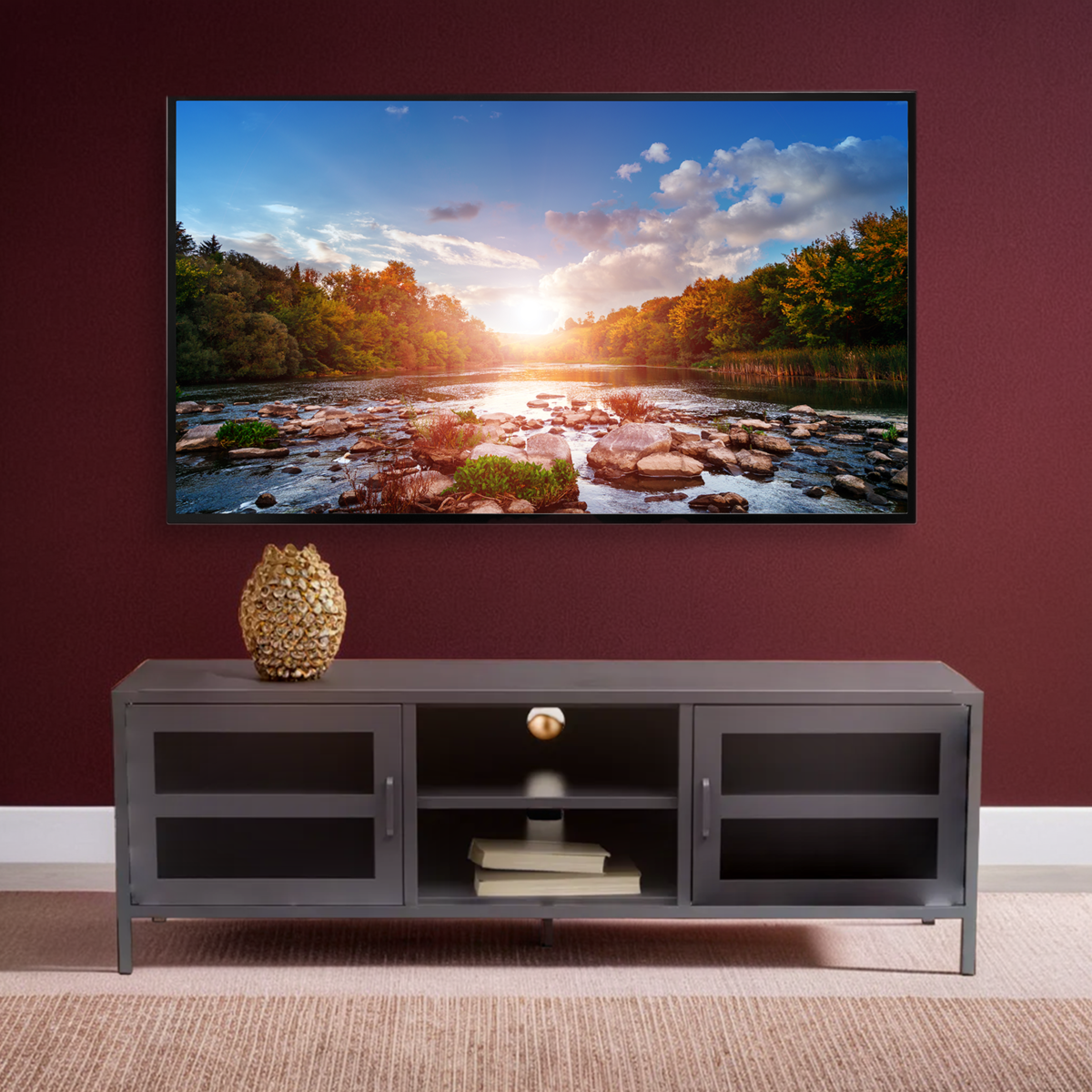 Grey Metal 2 Door Media Unit with Glass Doors