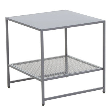 Grey Metal Square Side Table with Mesh Shelf