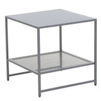 Grey Metal Square Side Table with Mesh Shelf