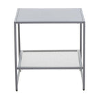 Grey Metal Square Side Table with Mesh Shelf