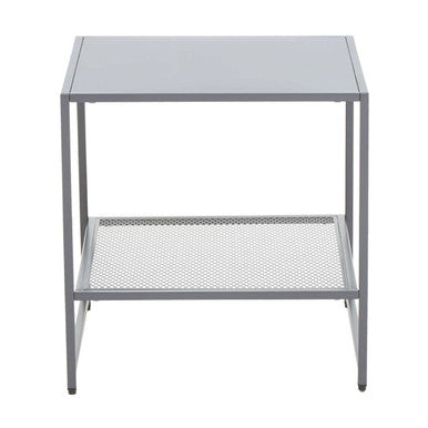 Grey Metal Square Side Table with Mesh Shelf