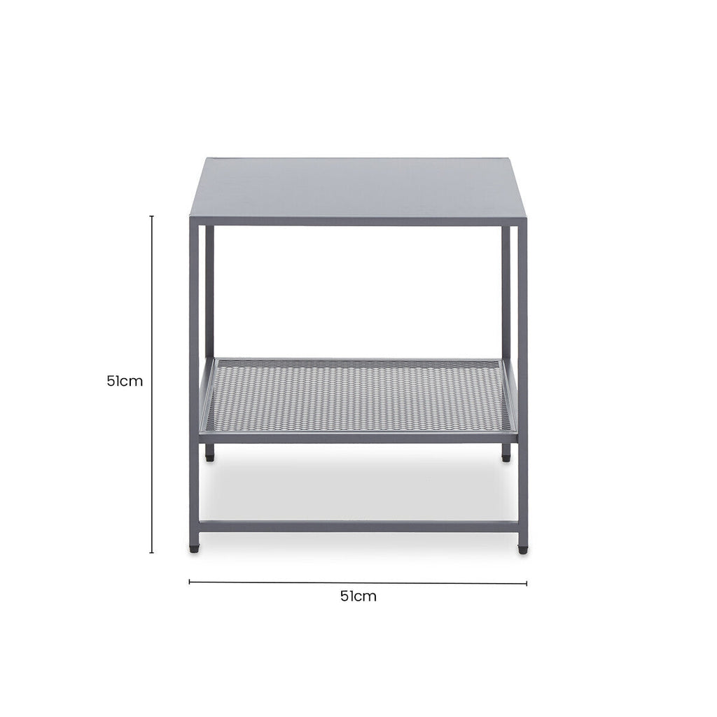 Grey Metal Square Side Table with Mesh Shelf