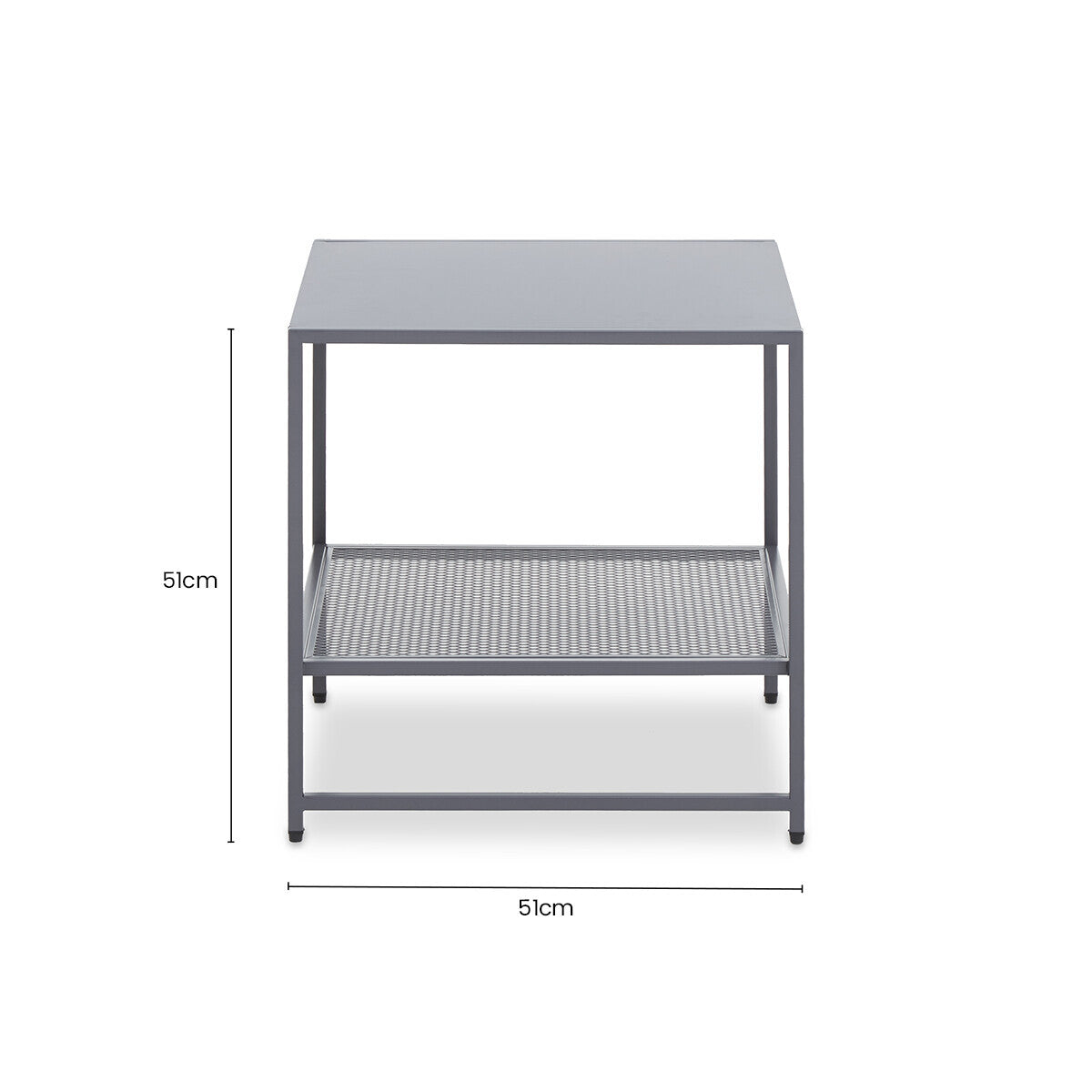 Grey Metal Square Side Table with Mesh Shelf