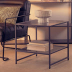 Grey Metal Square Side Table with Mesh Shelf