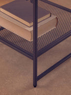 Grey Metal Square Side Table with Mesh Shelf