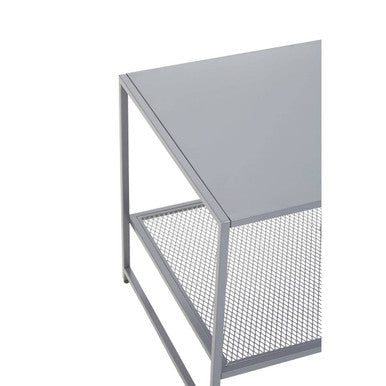 Grey Metal Square Side Table with Mesh Shelf