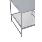Grey Metal Square Side Table with Mesh Shelf