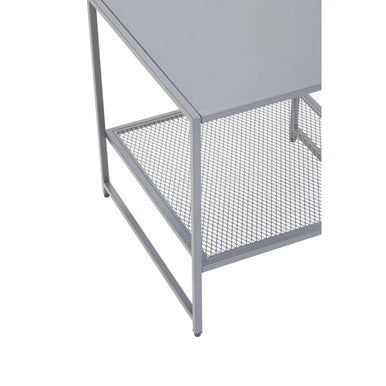 Grey Metal Square Side Table with Mesh Shelf