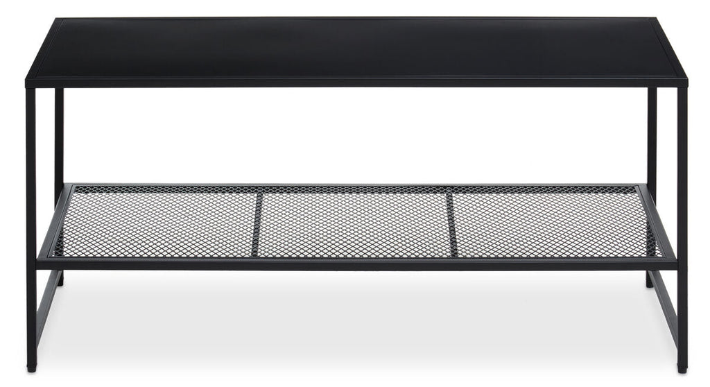 Black Metal Coffee Table with Mesh Shelf