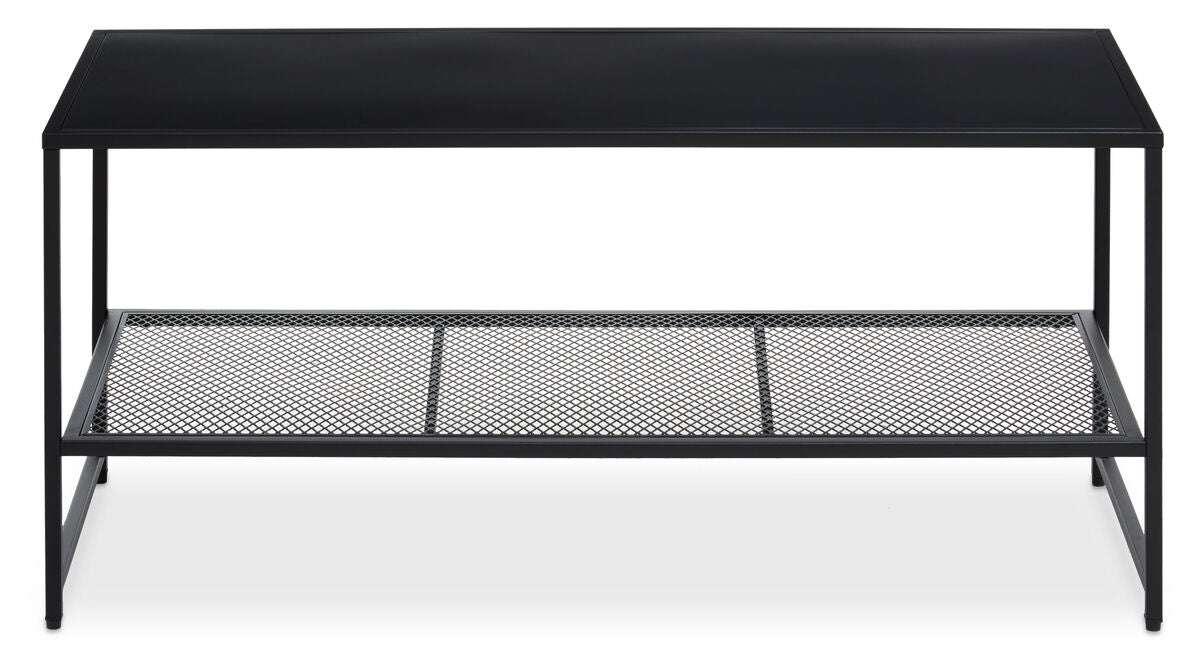 Black Metal Coffee Table with Mesh Shelf