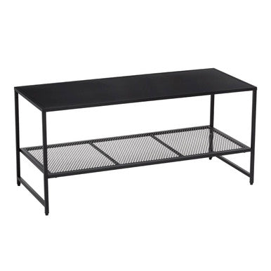 Black Metal Coffee Table with Mesh Shelf