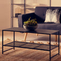 Black Metal Coffee Table with Mesh Shelf