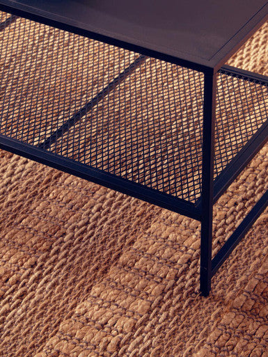 Black Metal Coffee Table with Mesh Shelf