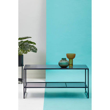 Black Metal Coffee Table with Mesh Shelf