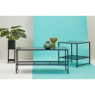 Black Metal Coffee Table with Mesh Shelf