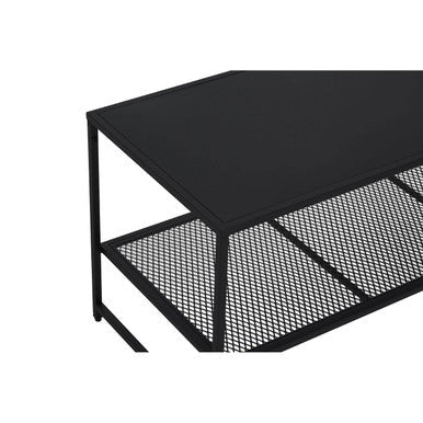 Black Metal Coffee Table with Mesh Shelf