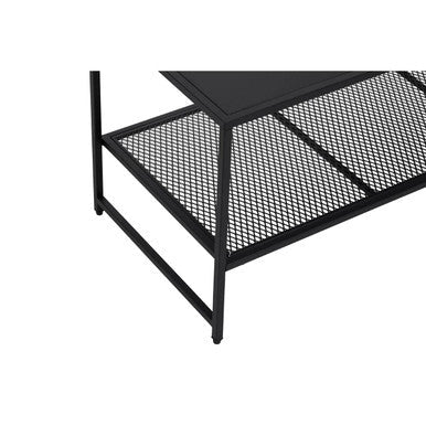 Black Metal Coffee Table with Mesh Shelf