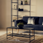 Black Metal Coffee Table with Mesh Shelf