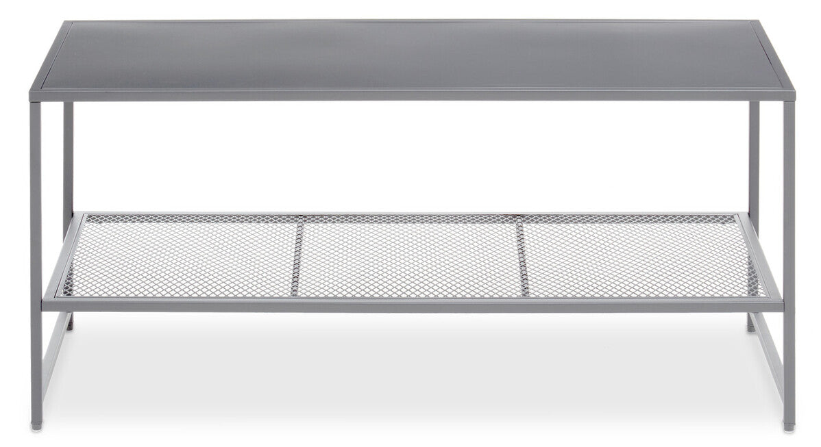 Grey Metal Coffee Table with Mesh Shelf