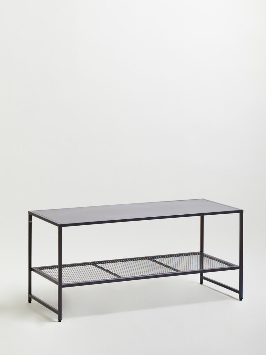 Grey Metal Coffee Table with Mesh Shelf