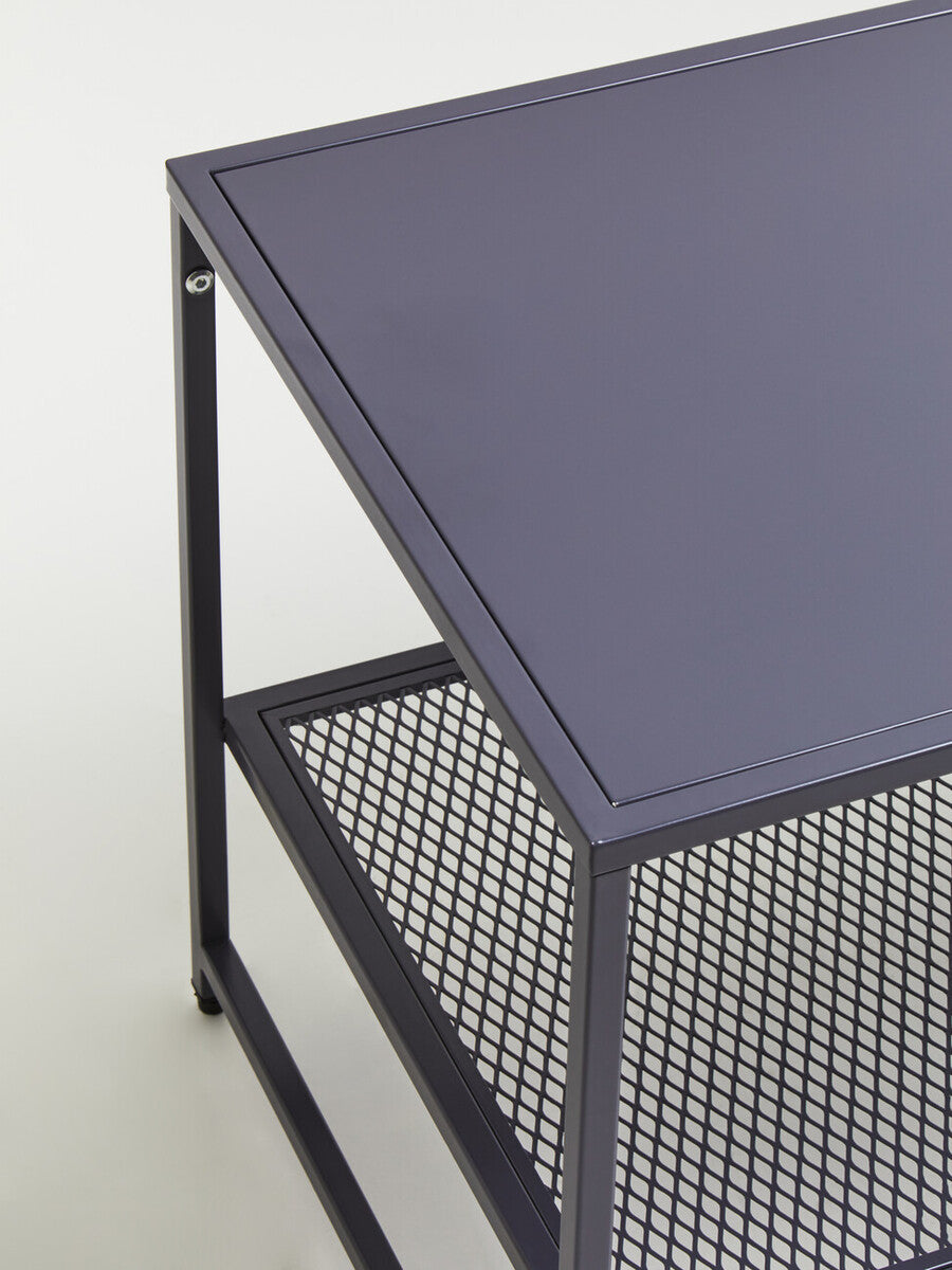 Grey Metal Coffee Table with Mesh Shelf