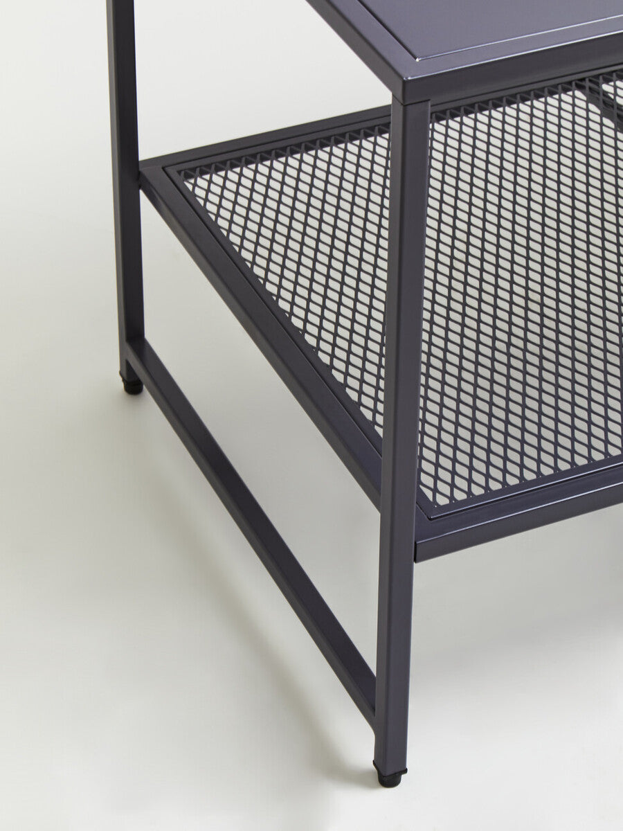 Grey Metal Coffee Table with Mesh Shelf