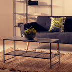 Grey Metal Coffee Table with Mesh Shelf