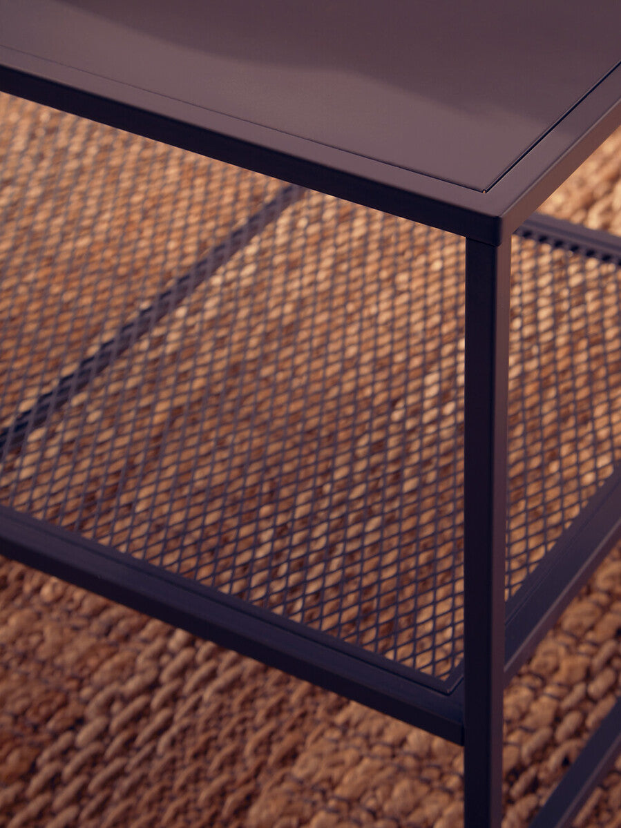 Grey Metal Coffee Table with Mesh Shelf