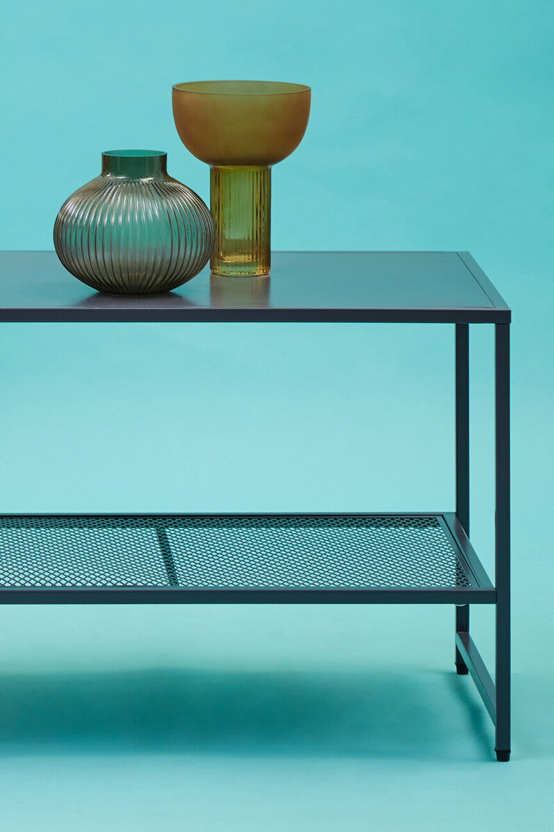 Grey Metal Coffee Table with Mesh Shelf