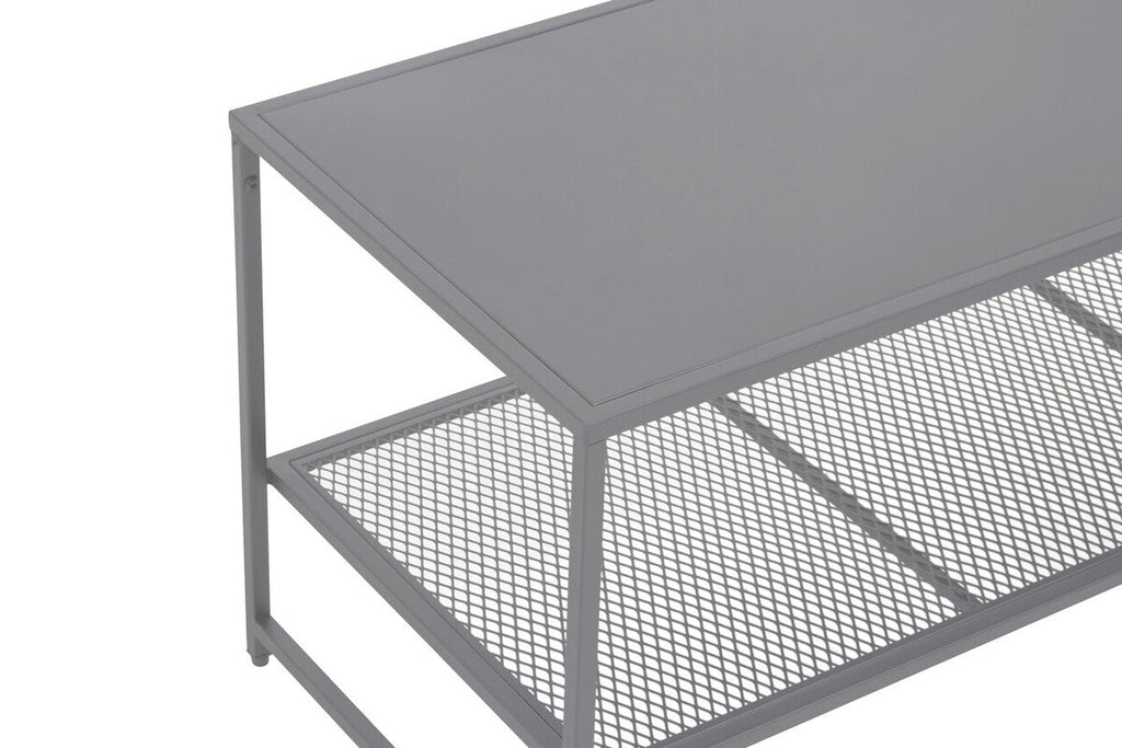Grey Metal Coffee Table with Mesh Shelf