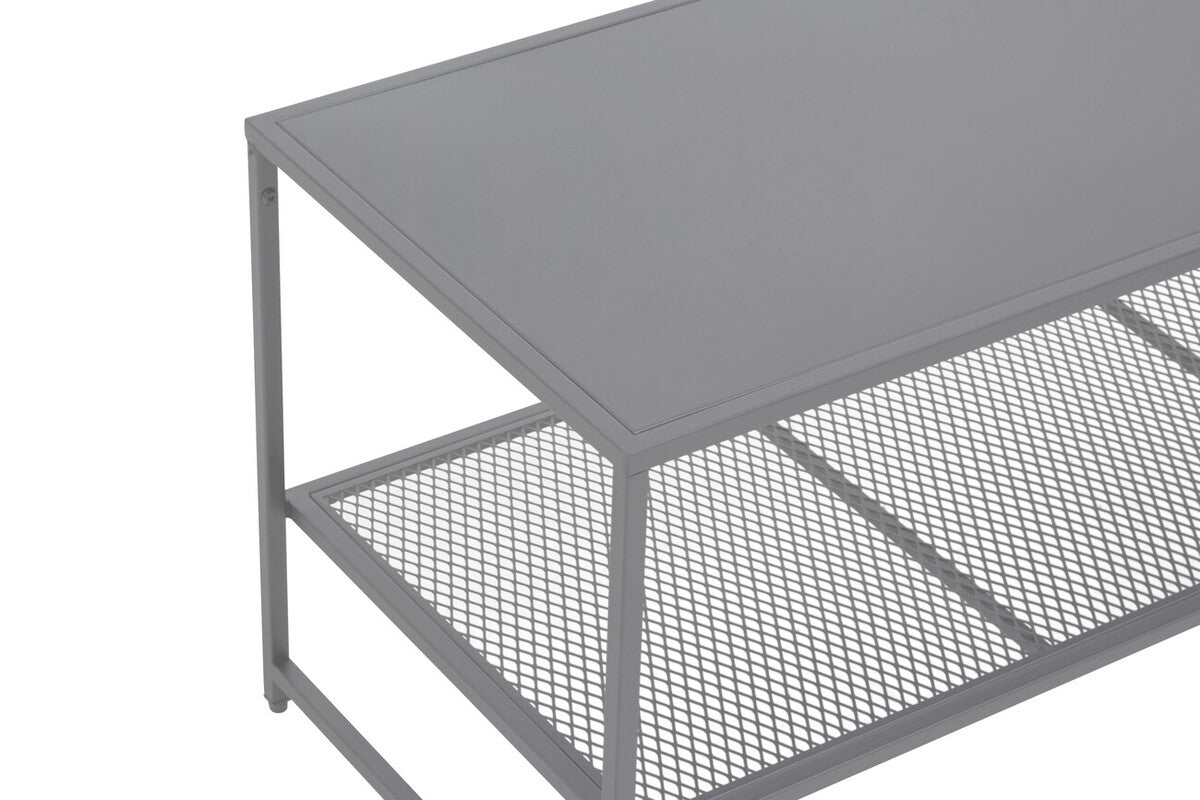 Grey Metal Coffee Table with Mesh Shelf
