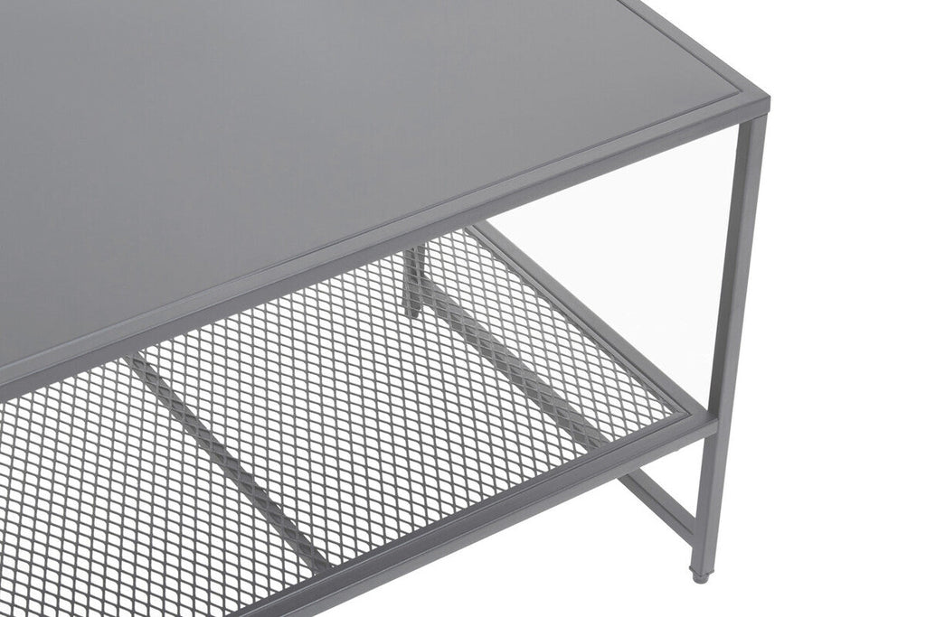 Grey Metal Coffee Table with Mesh Shelf