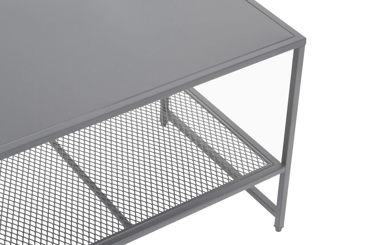 Grey Metal Coffee Table with Mesh Shelf