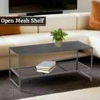 Grey Metal Coffee Table with Mesh Shelf