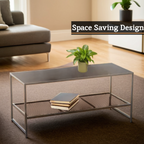 Grey Metal Coffee Table with Mesh Shelf