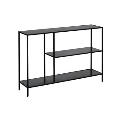 Black Metal Console Table with Rectangular Top and Two-Tier Open Shelf Storage,