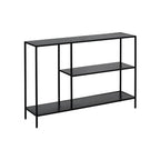 Black Metal Console Table with Rectangular Top and Two-Tier Open Shelf Storage,