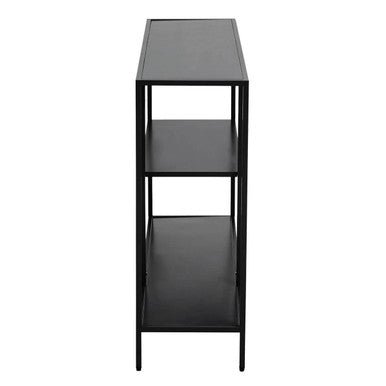 Black Metal Console Table with Rectangular Top and Two-Tier Open Shelf Storage,