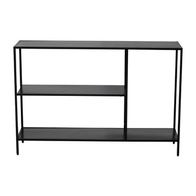Black Metal Console Table with Rectangular Top and Two-Tier Open Shelf Storage,
