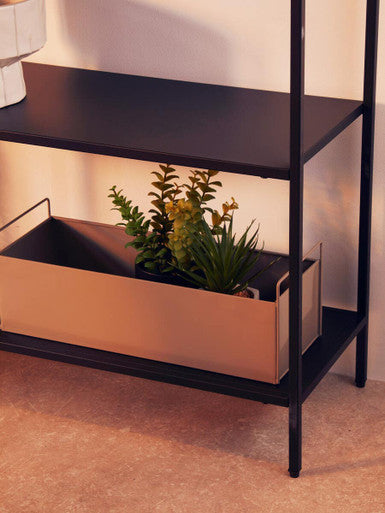 Black Metal Console Table with Rectangular Top and Two-Tier Open Shelf Storage,