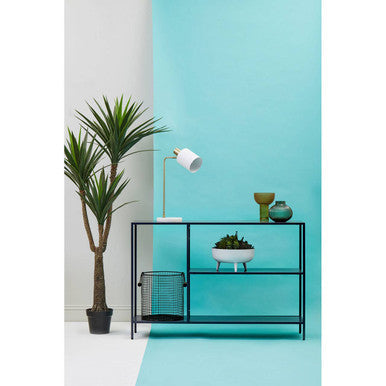 Black Metal Console Table with Rectangular Top and Two-Tier Open Shelf Storage,