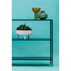 Black Metal Console Table with Rectangular Top and Two-Tier Open Shelf Storage,